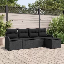   vidaXL Kerti Kanapé Szett párnával tárolóval 5 pcs Fekete Poli rattan