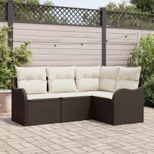   vidaXL Kerti Kanapé Szett párnával tárolóval 4 pcs Barna Poli rattan