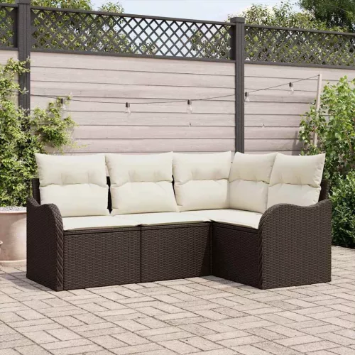 vidaXL Kerti Kanapé Szett párnával tárolóval 4 pcs Barna Poli rattan