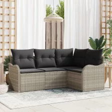   vidaXL Kerti Kanapé Szett párnával 4 pcs Világosszürke Poli rattan