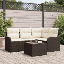   vidaXL Kerti Kanapé Szett párnával tárolóval 5 pcs Szürke Poli rattan