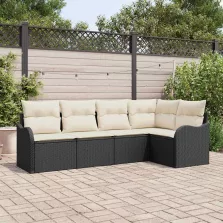   vidaXL Kerti Kanapé Szett párnával tárolóval 5 pcs Fekete Poli rattan