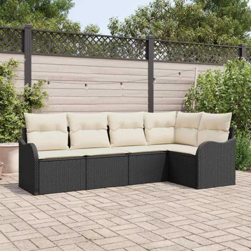 vidaXL Kerti Kanapé Szett párnával tárolóval 5 pcs Fekete Poli rattan