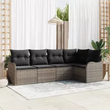   vidaXL Kerti Kanapé Szett párnával tárolóval 5 pcs Szürke Poli rattan