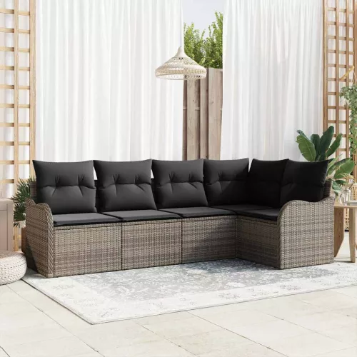 vidaXL Kerti Kanapé Szett párnával tárolóval 5 pcs Szürke Poli rattan
