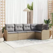   vidaXL Kerti Kanapé Szett párnával tárolóval 5 pcs Bézs Poli rattan