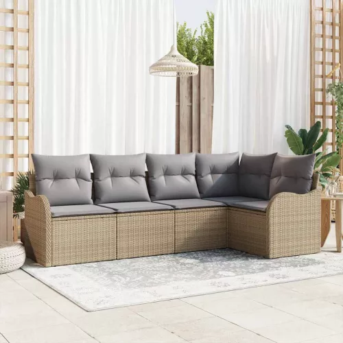 vidaXL Kerti Kanapé Szett párnával tárolóval 5 pcs Bézs Poli rattan