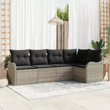   vidaXL Kerti Kanapé Szett párnával 5 pcs Világosszürke Poli rattan