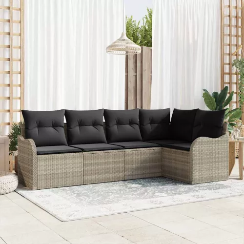 vidaXL Kerti Kanapé Szett párnával 5 pcs Világosszürke Poli rattan