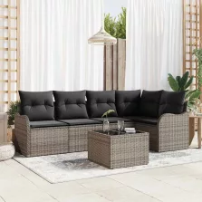   vidaXL Kerti Kanapé Szett párnával tárolóval 6 pcs Fekete Poli rattan