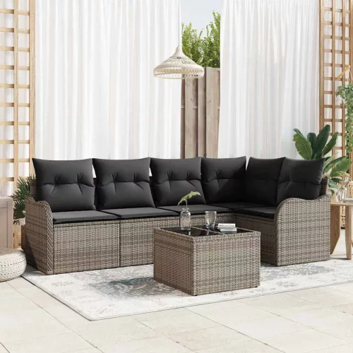 vidaXL Kerti Kanapé Szett párnával tárolóval 6 pcs Fekete Poli rattan
