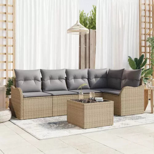 vidaXL Kerti Kanapé Szett párnával tárolóval 6 pcs Fekete Poli rattan