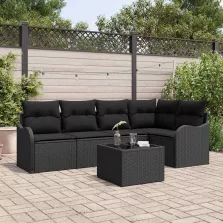   vidaXL Kerti Kanapé Szett párnával tárolóval 6 pcs Bézs Poli rattan
