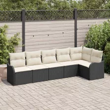   vidaXL Kerti Kanapé Szett párnával tárolóval 6 pcs Fekete Poli rattan