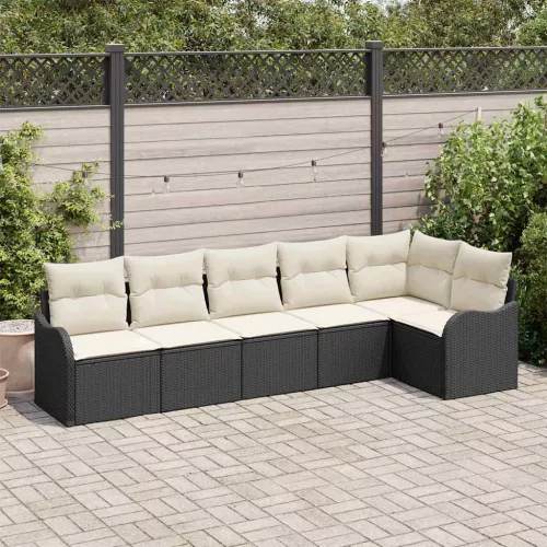 vidaXL Kerti Kanapé Szett párnával tárolóval 6 pcs Fekete Poli rattan