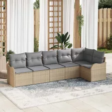   vidaXL Kerti Kanapé Szett párnával tárolóval 6 pcs Bézs Poli rattan