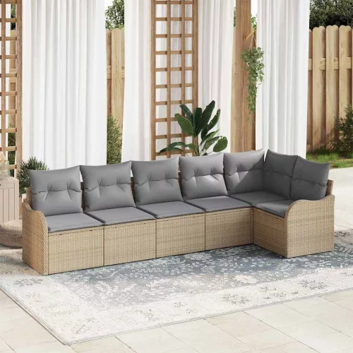 vidaXL Kerti Kanapé Szett párnával tárolóval 6 pcs Bézs Poli rattan