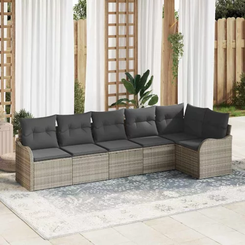 vidaXL Kerti Kanapé Szett párnával 6 pcs Világosszürke Poli rattan
