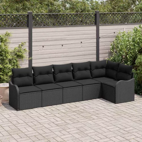 vidaXL Kerti Kanapé Szett párnával tárolóval 6 pcs Fekete Poli rattan