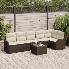   vidaXL Kerti Kanapé Szett párnával tárolóval 7 pcs Szürke Poli rattan