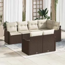   vidaXL Kerti Kanapé Szett párnával tárolóval 7 pcs Barna Poli rattan
