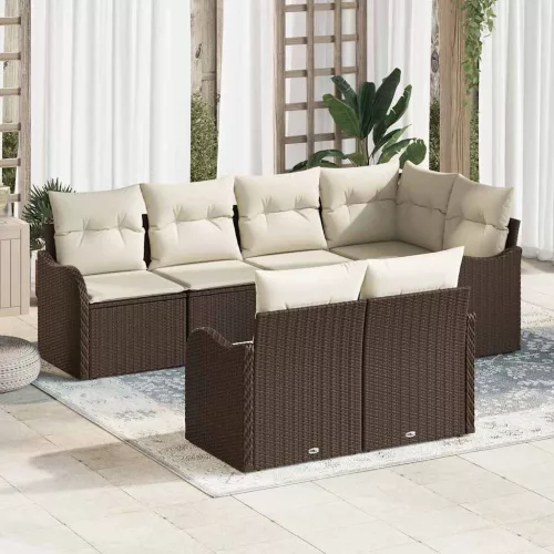 vidaXL Kerti Kanapé Szett párnával tárolóval 7 pcs Barna Poli rattan