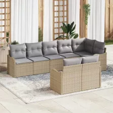   vidaXL Kerti Kanapé Szett 8 pcs Beige és Világosszürke polirattan