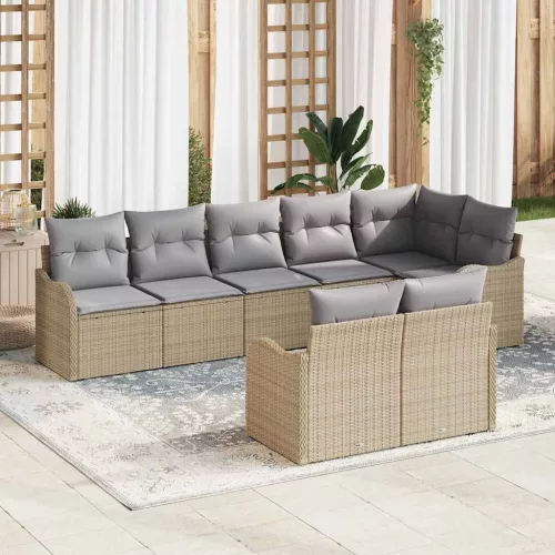 vidaXL Kerti Kanapé Szett 8 pcs Beige és Világosszürke polirattan