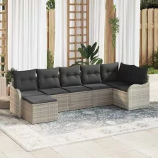   vidaXL Kerti Kanapé Szett párnával 7 pcs Világosszürke Poli rattan