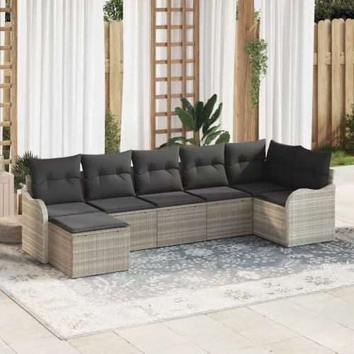 vidaXL Kerti Kanapé Szett párnával 7 pcs Világosszürke Poli rattan