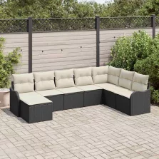   vidaXL Kerti Kanapé Szett párnával 8 pcs Fekete és fehér Poli rattan