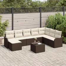   vidaXL Kerti Kanapé Szett párnával 9 pcs Barna és fehér Poli rattan