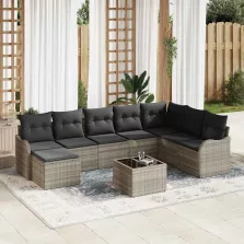   vidaXL Kerti Kanapé Szett párnával 9 pcs Világosszürke Poli rattan
