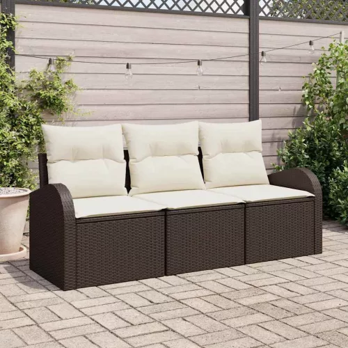 vidaXL Kerti Kanapé Szett párnával 3 pcs Barna és fehér Poli rattan