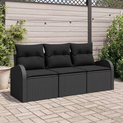 vidaXL Kerti Kanapé Szett párnával 3 pcs Fekete Poli rattan