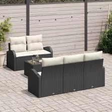   vidaXL Kerti Kanapé Szett 6 pcs Fekete és Krém 55 x 55 x 37 cm
