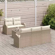   vidaXL Kerti Kanapé Szett párnával 6 pcs Beige és krém 55 x 55 x 37 cm