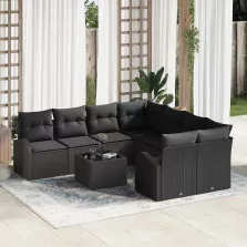   vidaXL Kerti Kanapé Szett párnával 9 pcs Fekete 55 x 55 x 37 cm
