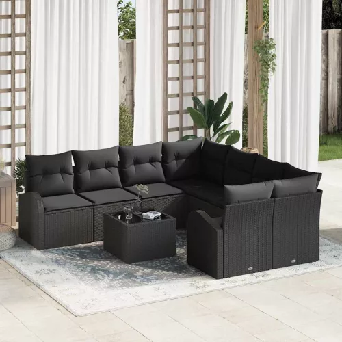 vidaXL Kerti Kanapé Szett párnával 9 pcs Fekete 55 x 55 x 37 cm