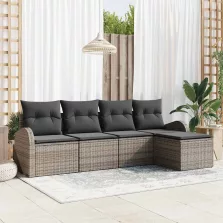   vidaXL Kerti Kanapé Szett párnával 5 pcs Szürke Poli rattan