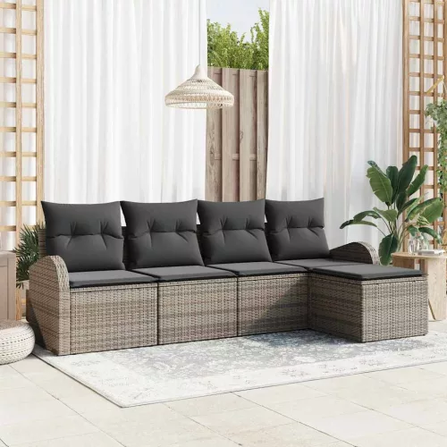 vidaXL Kerti Kanapé Szett párnával 5 pcs Szürke Poli rattan