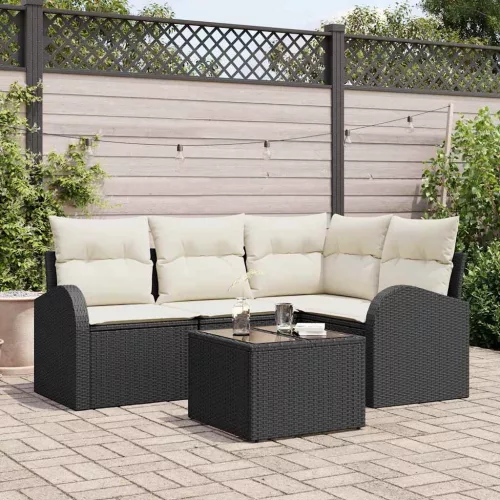 vidaXL Kerti Kanapé Szett párnával 5 pcs Fekete és fehér Poli rattan