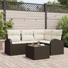   vidaXL Kerti Kanapé Szett párnával 5 pcs Barna és fehér Poli rattan