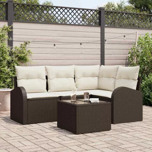 vidaXL Kerti Kanapé Szett párnával 5 pcs Barna és fehér Poli rattan