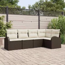  vidaXL Kerti Kanapé Szett párnával 5 pcs Barna és fehér Poli rattan