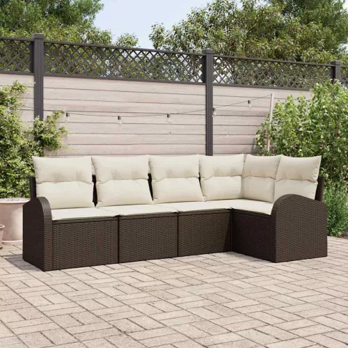 vidaXL Kerti Kanapé Szett párnával 5 pcs Barna és fehér Poli rattan