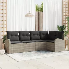   vidaXL Kerti Kanapé Szett párnával 5 pcs Világosszürke Poli rattan