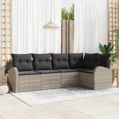 vidaXL Kerti Kanapé Szett párnával 5 pcs Világosszürke Poli rattan