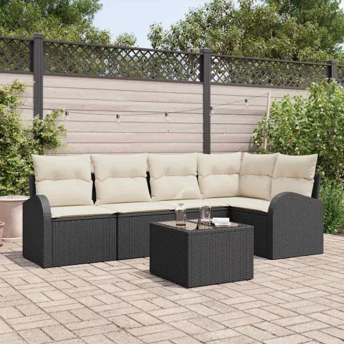 vidaXL Kerti Kanapé Szett párnával 6 pcs Fekete és fehér Poli rattan