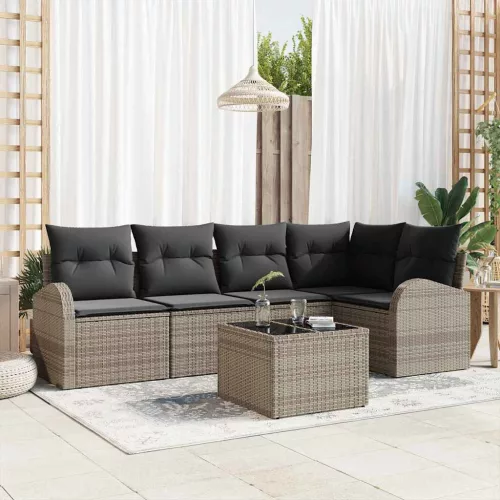 vidaXL Kerti Kanapé Szett párnával 6 pcs Szürke Poli rattan